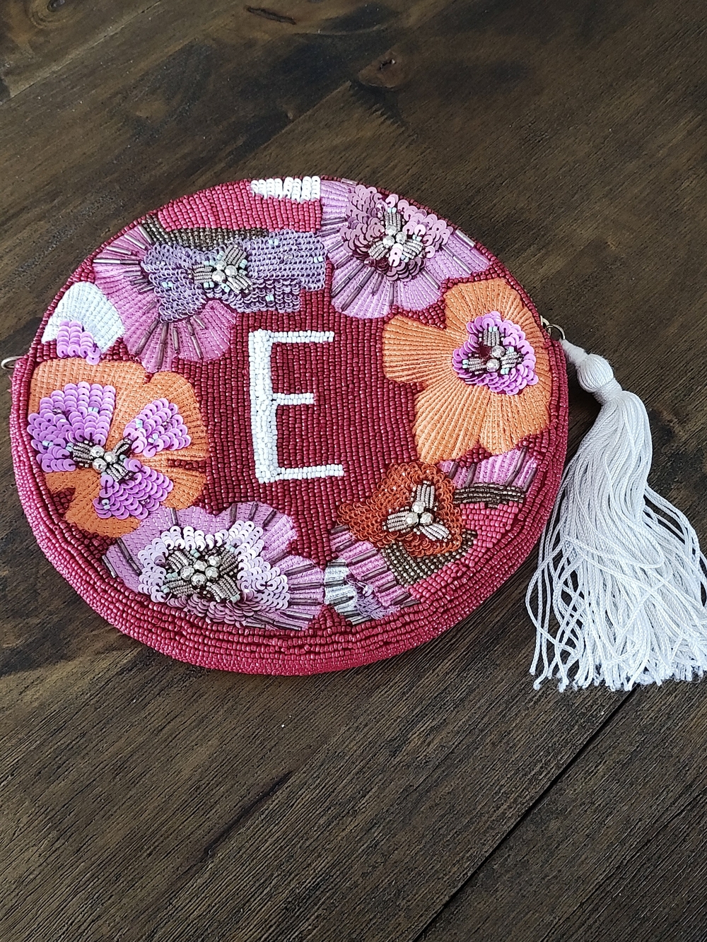 Anthropologie Holiday Monogram Embellished Bag in E
